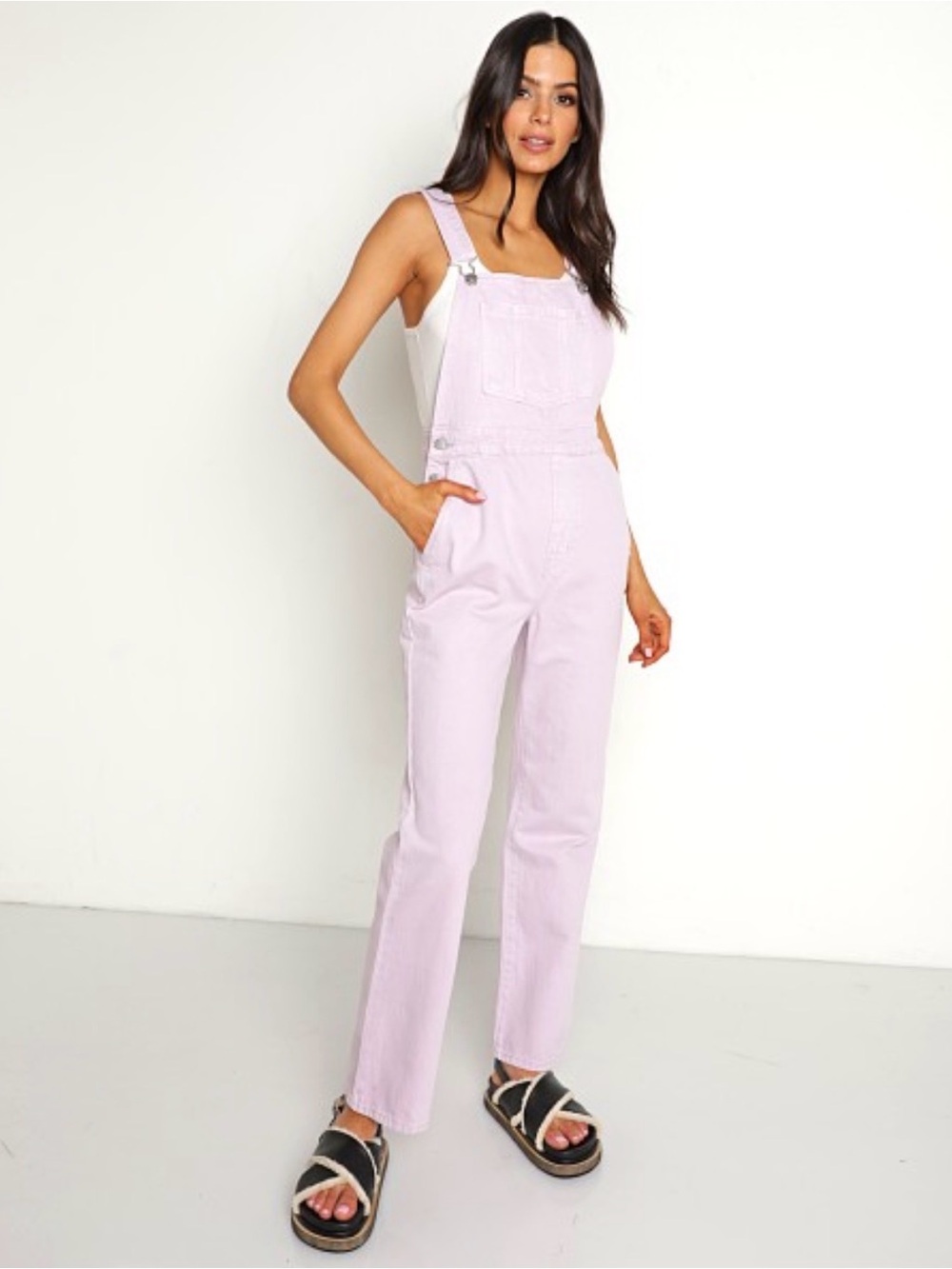 Rollas Original High Rise Straight leg Denim Overalls 29 8 coral pink utility - Picture 12 of 13